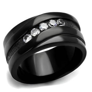 Slickblue Women’s IP Black Band Ring, Five Round CZ Accents, Bold Embedded Design, Stainless Steel, Sizes 5–10 - 1 of 4