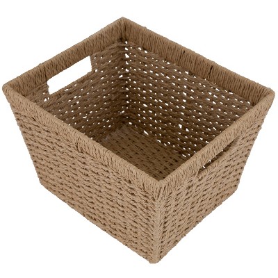 Large Beige Paper Rope Rectangular Storage Basket with Handles