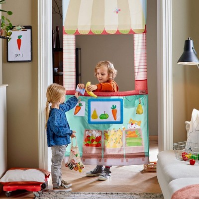 Colorful Fabric Doorframe Play Store with Beech Wood Slats