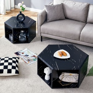 Kumasinova 25"/31.5" Hexagon Coffee Table,Multi-Functional End Table with Geometric Cutouts,Side Table with Storage,MDF Center Table for Living Room - 1 of 4
