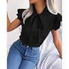 Coolmee Women's Bow Tie Neck Ruffle Cap Sleeve Elegant Office Blouse Shirt Tops - 2 of 4