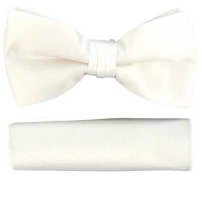 New Men's Solid Pre Tied Bow Tie and Hanky Set