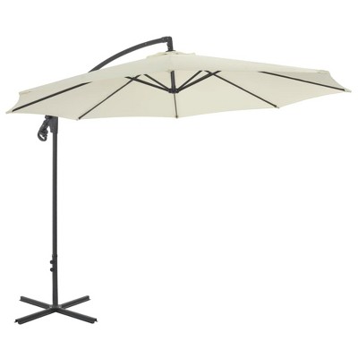 vidaXL 118.1" Round Cantilever Umbrella with Steel Pole, Sand Color - UV Protective Polyester - Easy Crank Mechanism - Sturdy Frame & Base