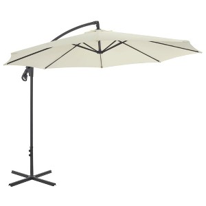 vidaXL 118.1" Round Cantilever Umbrella with Steel Pole, Sand Color - UV Protective Polyester - Easy Crank Mechanism - Sturdy Frame & Base - 1 of 4