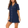 cheibear Women's Notched Collar Button Down Pajama Shirt Dress with Pocket - 2 of 4