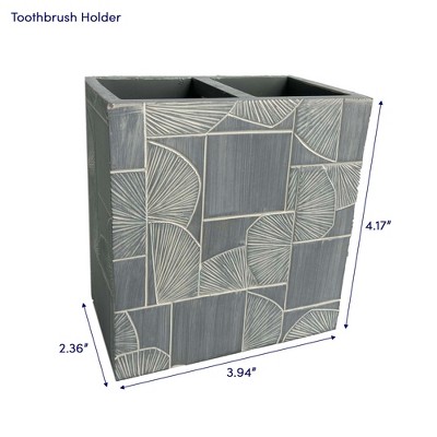 Gray Tile Pattern Resin Toothbrush Holder with Weathered Embellishment