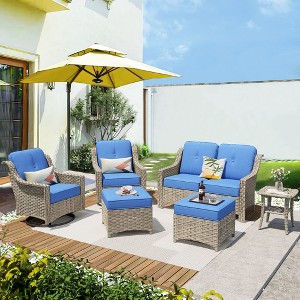 XIZZI OUTDOOR SWIVEL ROCKER SETS: 3-PC Rocker + Modular Sofa & Fire Pit Options - All-Weather Fabric, 8 Color Choices for Patio, Garden, Poolside - 1 of 4