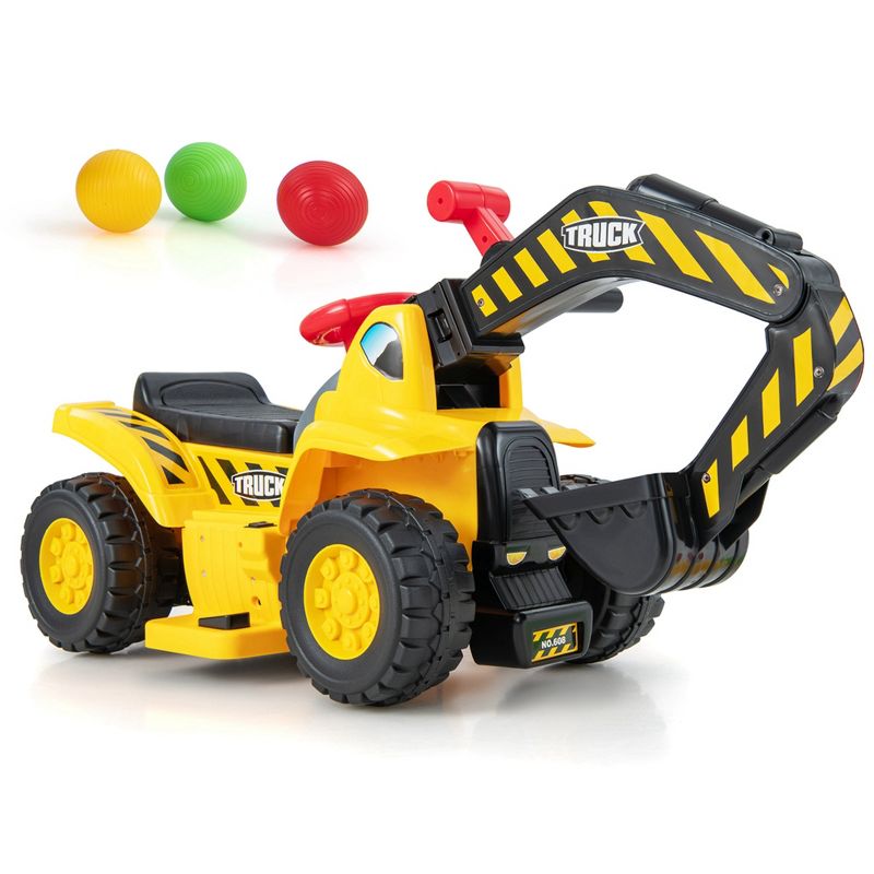 Costway 6V Electric Kids Ride On Excavator Pretend Play Toy Tractor w/ Basketball Hoop, 1 of 11