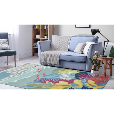 Handmade Blue Abstract Tufted Round Wool Rug