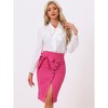 Allegra K Women's Vintage Button Decor Belted Split Front Knee Length Pencil Skirt - 3 of 4