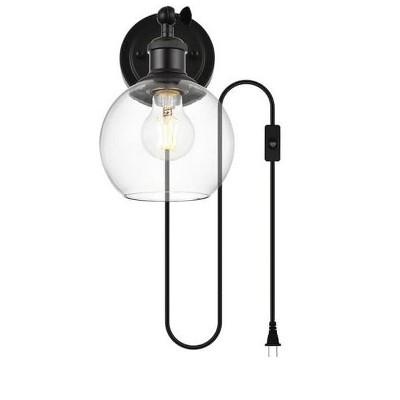 Elegant Lighting Wesson 1 light Black and Clear plug in wall sconce
