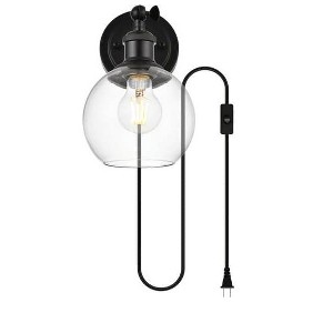 Elegant Lighting Wesson 1 light Black and Clear plug in wall sconce - 1 of 4