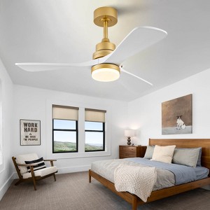 Wanze of Ocean 42 in. Smart Gold Solid Wood White Blades 2-Size Downrod Mount Standard Ceiling Fan with 3-Color Dimmable LED Light - 1 of 4