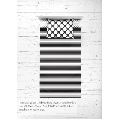 Bacati - Dots Pin Stripes Black White 3 pc Toddler Bed Sheet Set