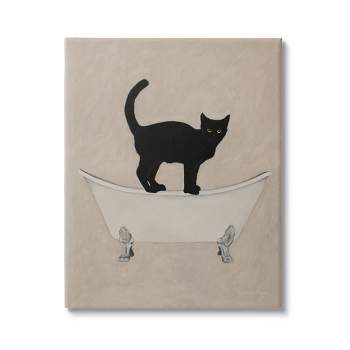 Stupell Industries Black Cat Simple Claw Foot Bathtub Bathroom Painting Canvas Wall Art
