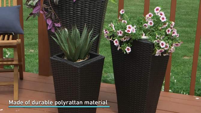 Sunnydaze Decorative Square Polyrattan Basket-Style Planters - 9", 11.5", and 14.75" Square - Black - 3-Piece Set, 2 of 12, play video