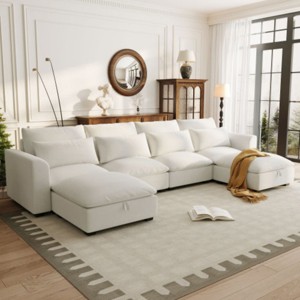 Modular Convertible Sofa with 2 Storage Ottomans, U-Shaped Oversized Sofa Set, Free Configuration Sectional Couch for Living Room-Maison Boucle - 1 of 4