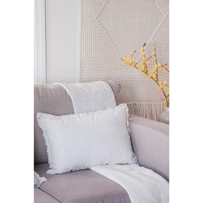 Light Grey Pinstripe Linen Pillow with Down Insert 14x20