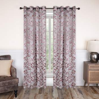 Embroidered Floral Sheer Grommet Curtain Panel Set,52