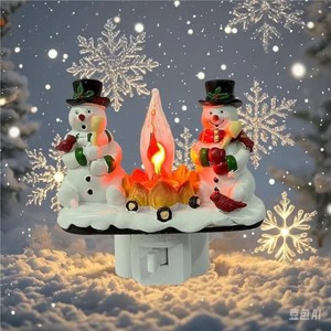 Racxily Plug-In Resin 3D Flameless Candle Night Light - Snowman Flameless Campfire Night Light, Perfect For Christmas Decoration - 1 of 4