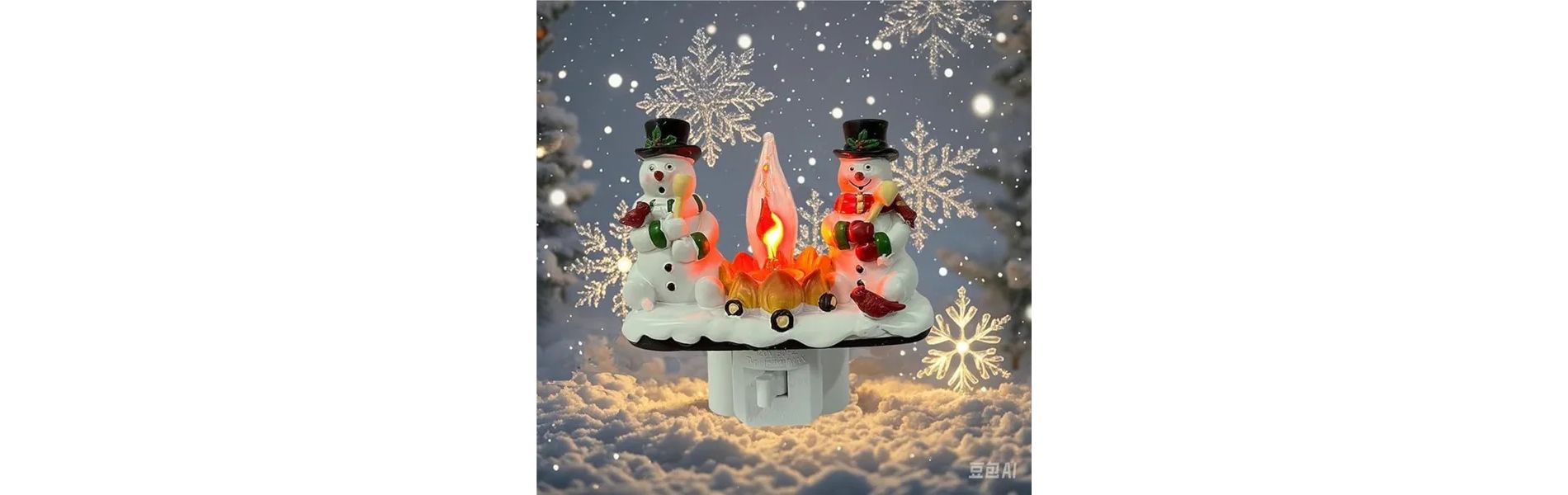 Racxily Plug-In Resin 3D Flameless Candle Night Light - Snowman Flameless Campfire Night Light, Perfect For Christmas Decoration
