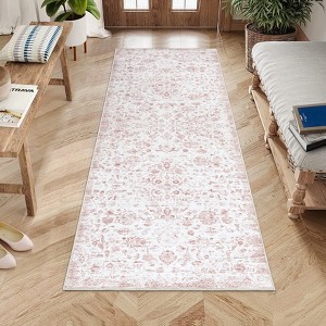 Coucheta Vintage Washable Area Rug, Low Pile Carpet, Non-Slip Rubber Backing, Soft Distressed Flower Accent Rug for Living Room, Bedroom, Office - 1 of 4
