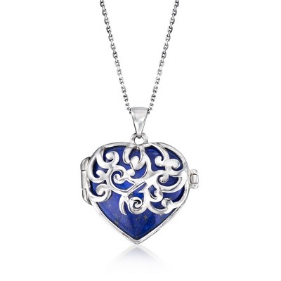 Ross-Simons Lapis Heart Pendant Necklace in Sterling Silver Size 18