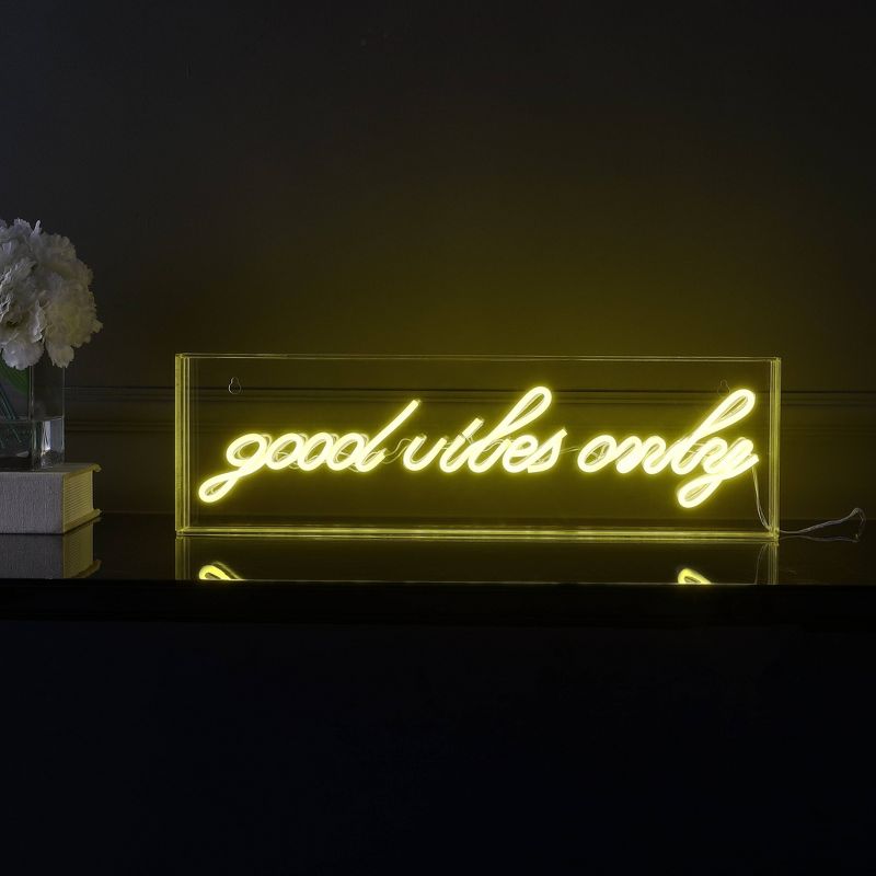 20&#34; x 6&#34; Good Vibes Only Contemporary Glam Acrylic Box USB Operated LED Neon Light Yellow - JONATHAN Y, 3 of 7