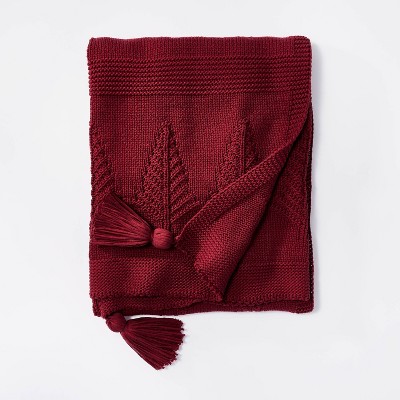 Knitted Tree Christmas Throw Blanket Red - Threshold™ designed with Studio McGee