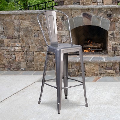 Urban Silver 30'' Metal Indoor Barstool with Vertical Slat Back