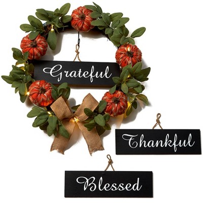 The Lakeside Collection Harvest Plaid Decor - 4-Pc. Wreath Set