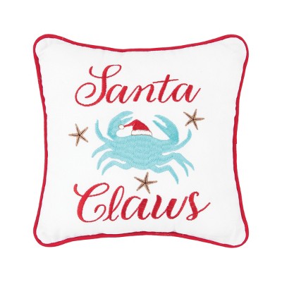 C&F Home 10" x 10" Beach Coastal Theme "Santa Claws" Crab in Santa Hat Embroidered Small/Petite Accent Throw Pillow