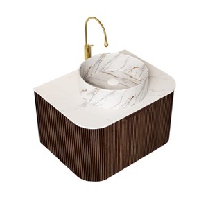 Dexmalle Wall-Mounted Floating Curved Edges Striped Bathroom Storage Cabinet - 1 of 4