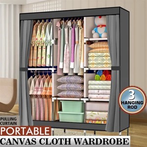 Racxily Portable Fabric Wardrobe Closet Organizer with Hanging Rod and 8 Shelves, Non-Woven Dustproof Cover, Waterproof Tiers - 1 of 4
