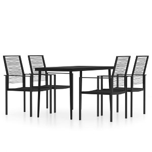 vidaXL Patio Dining Set, 5 Piece, in Black with Glass Tabletop and PVC Hollow Rattan Chairs for Outdoor, Garden, Deck - 1 of 4