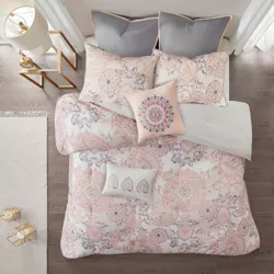 Queen 8pc Lian Cotton Printed Reversible Comforter Set Blush
