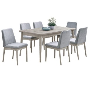 NicBex 7 Piece Dining Table Set,Wood Grain Rectangular Dining Table with 6 Upholstered Chairs for Kitchen,Natural Wood - 1 of 4
