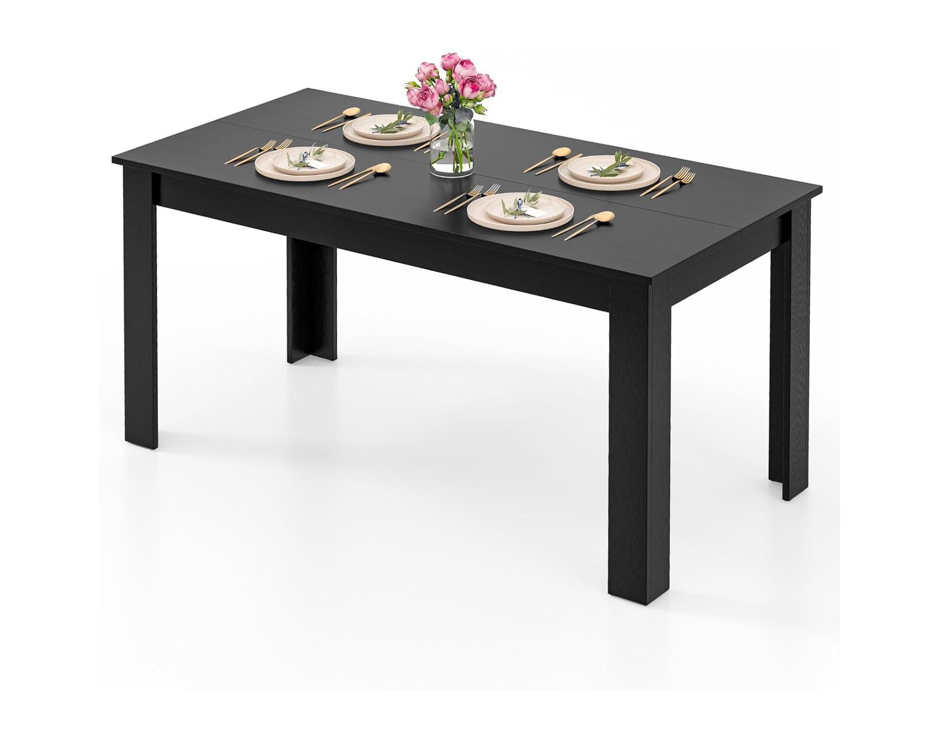 Tangkula Black Dining Table for 6 Modern 63’’ Rectangular Table w/ L Shaped Legs Wood Kitchen & Dining Room Tables