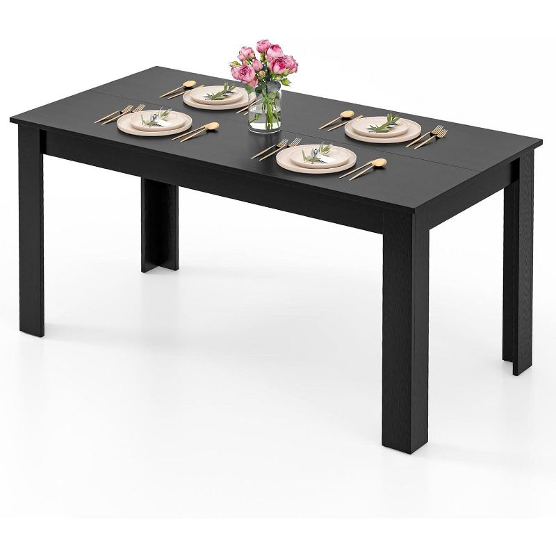 Tangkula Black Dining Table for 6 Modern 63’’ Rectangular Table w/ L Shaped Legs Wood Kitchen & Dining Room Tables, 1 of 10