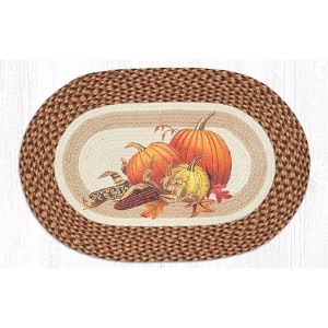 Earth Rugs Joyful Harvest Oval Patch Tread – 20"x30" Hand-Stenciled Braided Jute Autumn Accent - 1 of 3
