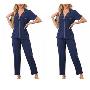 INSPIRE CHIC Women's 4 Pcs Button-Up Short-Sleeve Shirt & Pants Pajama Loungewear Set - 1 of 4