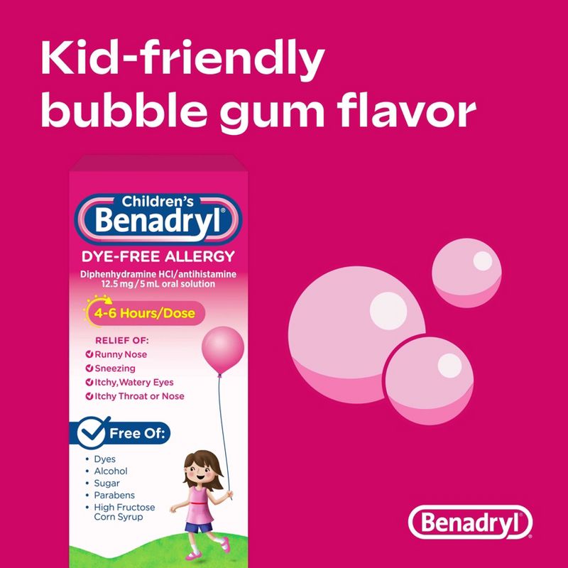 Children's Benadryl Dye-Free Allergy Relief Liquid - Bubble Gum - Diphenhydramine - 4 fl oz, 6 of 12