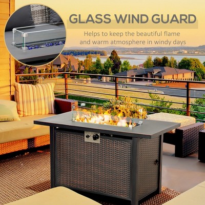 Bronze Rectangular Gas Fire Pit Table with Glass Wind Guard
