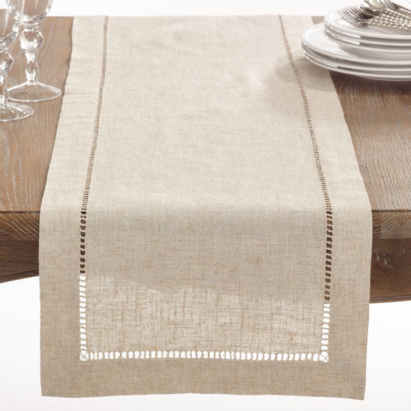 Saro Lifestyle Poly Blend Rustic Style Table Runner With Hemstitch Border, 1 of 5