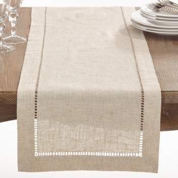 Saro Lifestyle Poly Blend Rustic Style Table Runner With Hemstitch Border