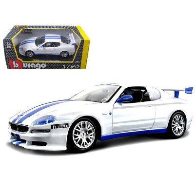 Maserati Trofeo White with Blue Stripes 1/24 Diecast Model Car by Bburago