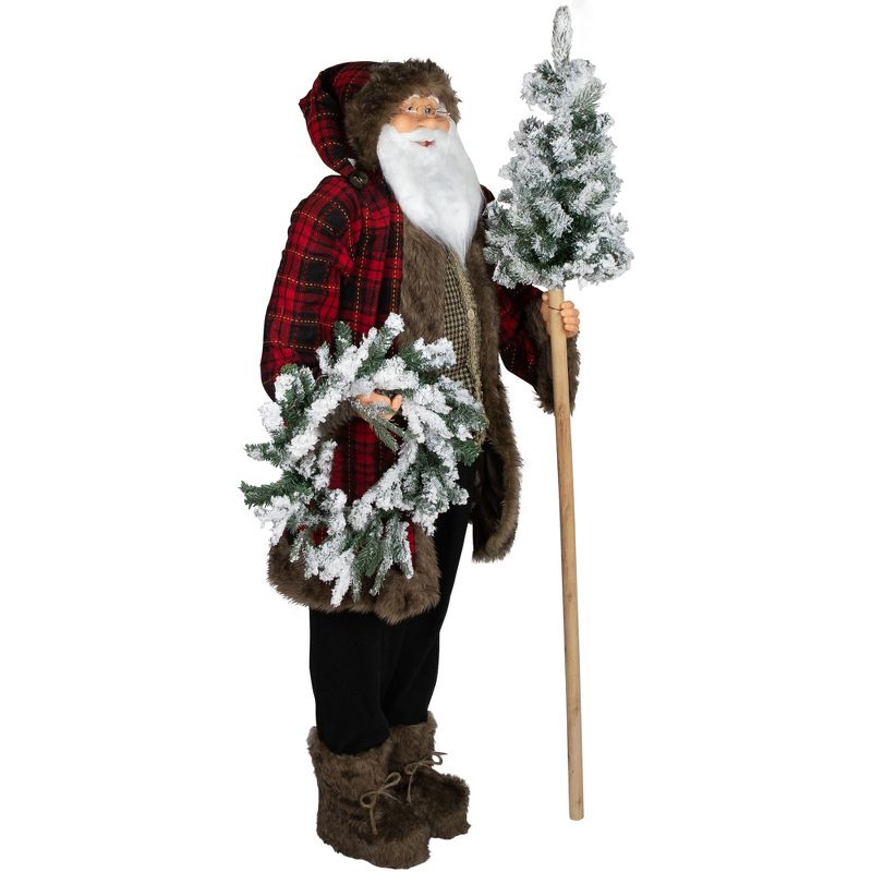 Northlight Santa Claus with Flocked Alpine Tree and Wreath Commercial Christmas Figure - 5', 3 of 7