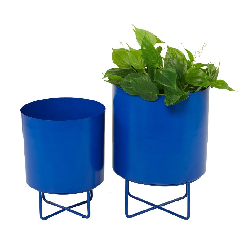 CosmoLiving by Cosmopolitan - 2pc Round Modern Metal Planter Pots , 2 of 7