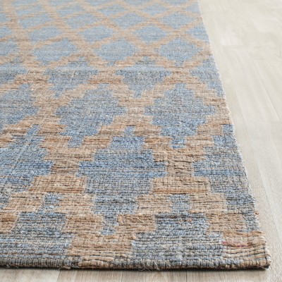 Coastal Charm Light Blue & Gold Handwoven Cotton Area Rug - 8' x 10'