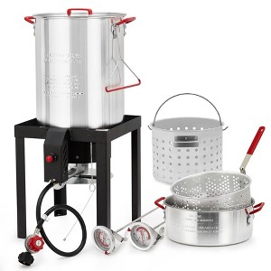 GustoWave 30 qt 50,000 BTU Turkey Fryer and 10 qt. Seafood Boiler Steamer Kit with Propane Burner, Electronic Ignitor - 1 of 4